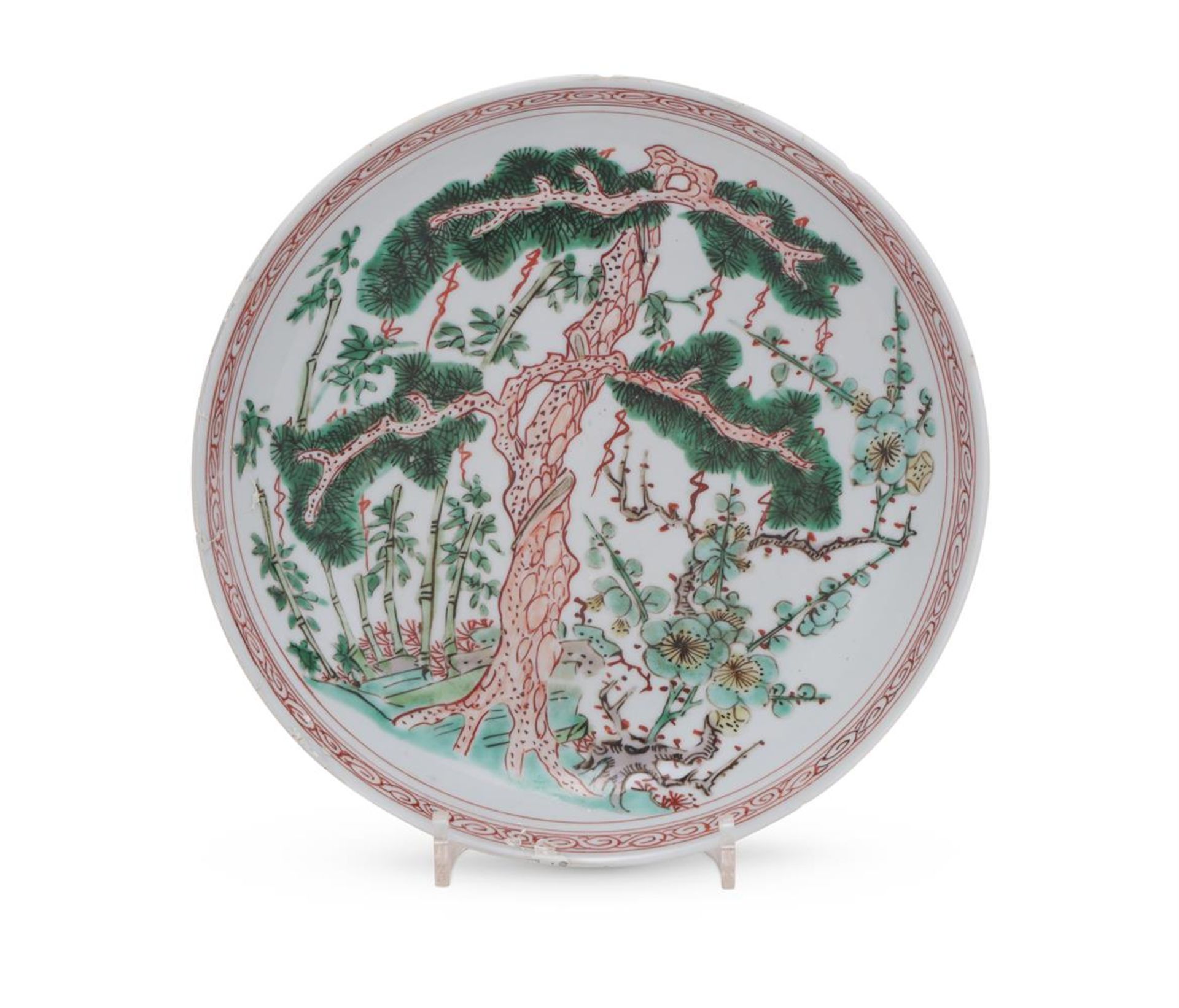 A Chinese Famille Verte 'Pine Tree' dish