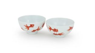 A pair of Chinese iron-red 'goldfish' bowls