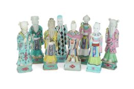 Eight Chinese Famille Rose figures of Immortals