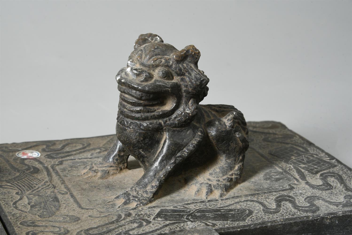 A set of five 'Buddhist' lion slate tiles - Image 5 of 6