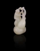 A Chinese white jade' Monkey and Double-Gourd' pendant