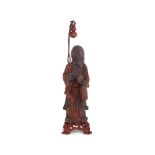 A large Chinese lacquered wood figure of the Shou Lao