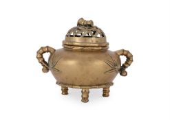 A Chinese bronze 'Bamboo' censer and cover