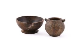 A small Chinese steatite two-handled vase and a bowl