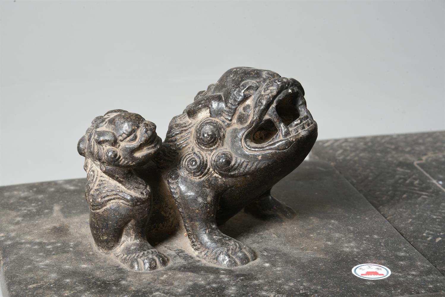 A set of five 'Buddhist' lion slate tiles - Image 2 of 6