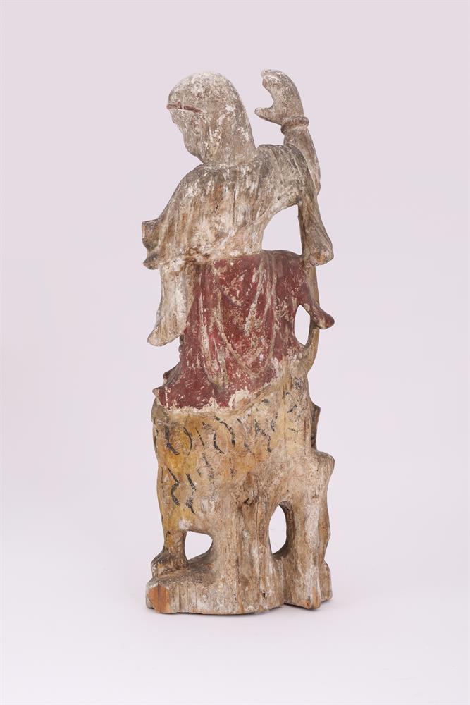 A Chinese painted wood figure of a Louhan - Image 2 of 2