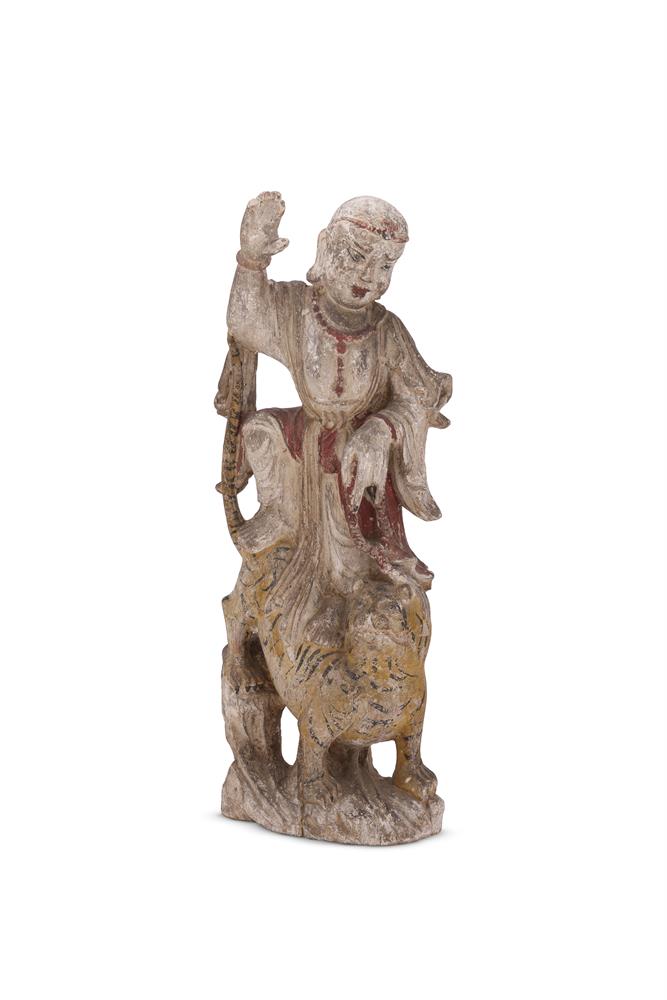 A Chinese painted wood figure of a Louhan