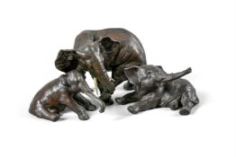 Three Japanese bronze models of Elephants