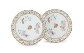 A pair of Chinese Famille Rose plates