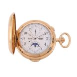 VOLTA, A GOLD KEYLESS WIND QUARTER REPEATER FULL HUNTER POCKET WATCH