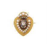 A VICTORIAN DIAMOND AND PEARL CORONETED BROOCH, CIRCA 1880