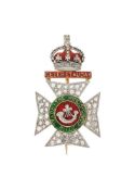 REGIMENTAL INTEREST, THE KING'S ROYAL RIFLES CORPS, A MID 20TH CENTURY DIAMOND AND ENAMEL BROOCH