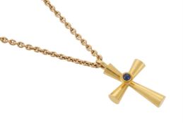 LALAOUNIS, A GOLD COLOURED AND SAPPHIRE TAPERED CROSS PENDANT