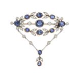 AN EDWARDIAN DIAMOND AND SAPPHIRE GARLAND BROOCH, CIRCA 1910