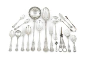 A VICTORIAN SILVER QUEEN'S PATTERN TABLE SERVICE