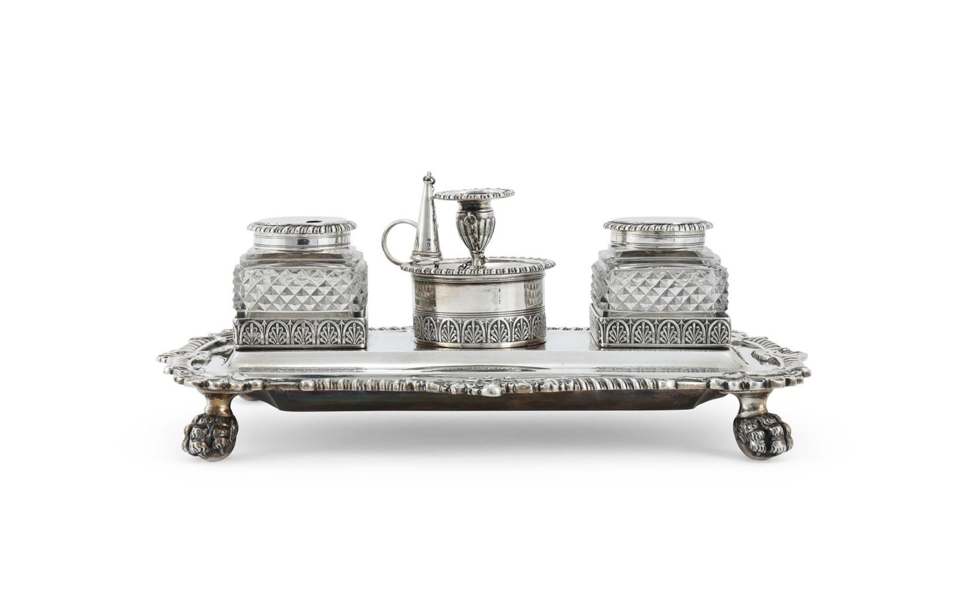 A GEORGE III SILVER SHAPED OBLONG INKSTAND - Image 2 of 5
