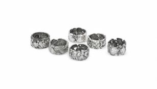 SIX AFRICAN SILVER NAPKIN RINGS
