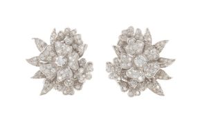 A PAIR OF MID 20TH CENTURY FLORAL SPRAY EAR CLIPSThe ear clips each composed of four graduated pavé