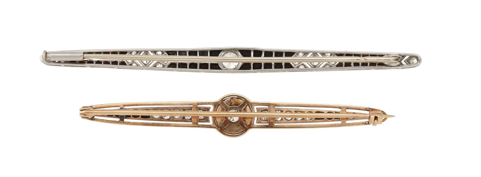 TWO ART DECO DIAMOND AND ONYX BAR BROOCHES, CIRCA 1920 - Image 2 of 2