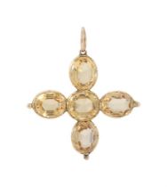 A MID 19TH CENTURY OVAL CUT TOPAZ CROSS PENDANT, CIRCA 1840 AND LATER