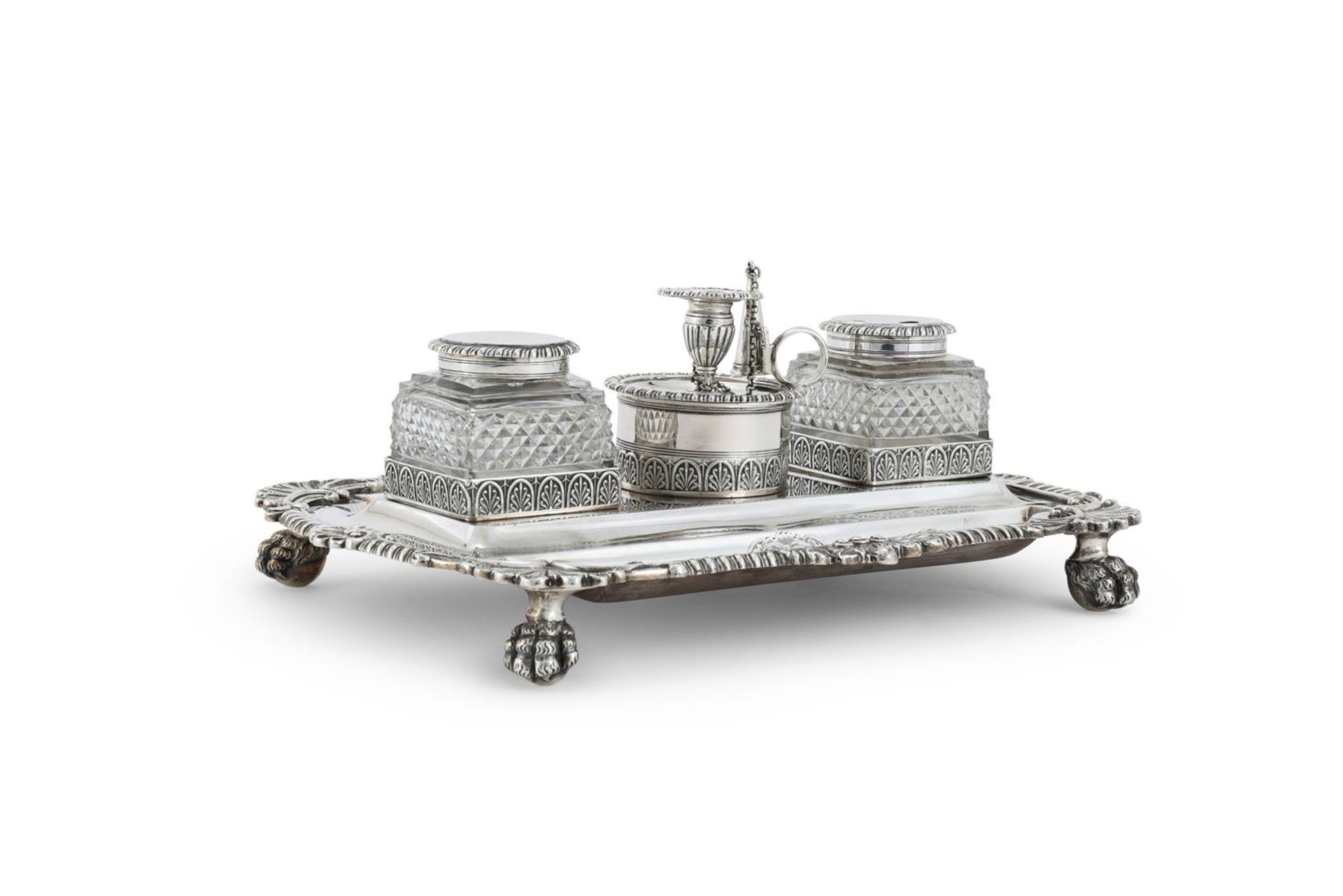 A GEORGE III SILVER SHAPED OBLONG INKSTAND - Image 3 of 5