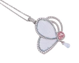 JACOB & CO, PAPILLION, A BLUE TOPAZ, DIAMOND AND PINK TOURMALINE PENDANT