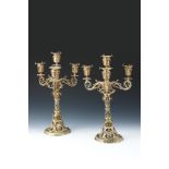 A PAIR OF MATCHED VICTORIAN SCOTTISH SILVER GILT FOUR LIGHT CANDELABRA