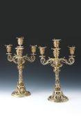 A PAIR OF MATCHED VICTORIAN SCOTTISH SILVER GILT FOUR LIGHT CANDELABRA