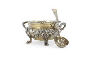 A GEORGE IV SILVER GILT TWIN HANDLED SUGAR BOWL