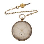 UNSIGNED, A GOLD AND ENAMEL OPEN FACE POCKET WATCH