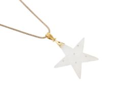 AN ITALIAN DIAMOND ACCENTED FROSTED CRYSTAL STAR PENDANT