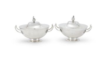 A MATCHED PAIR OF SWEDISH SILVER OVAL SAUCE TUREENS AND COVERS