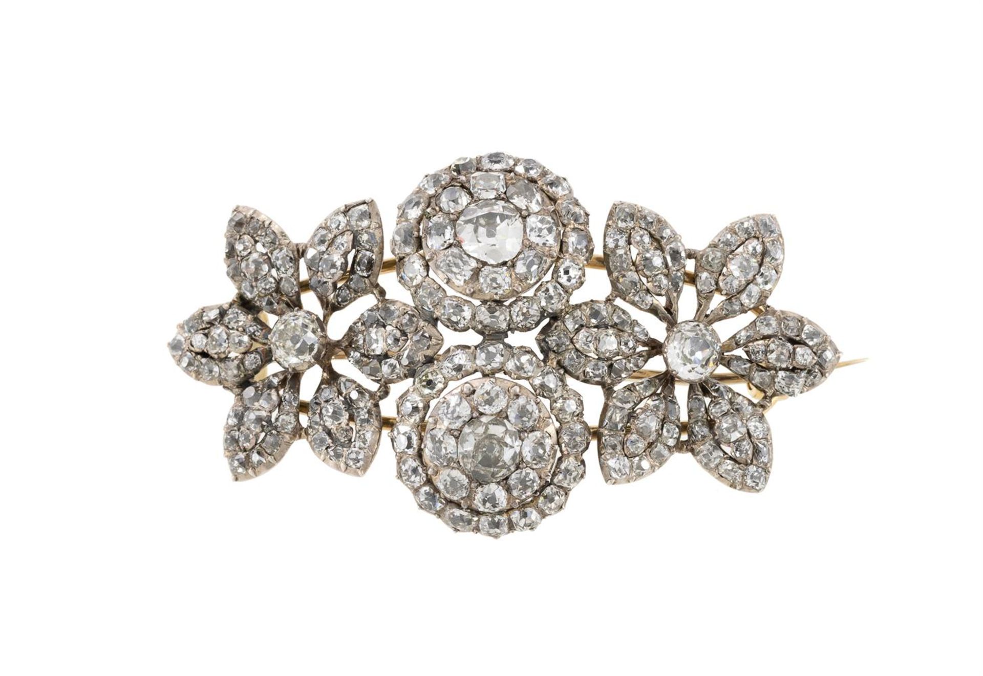 A GEORGE III AND LATER DIAMOND FLORAL BROOCH