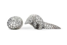 AN AFRICAN SILVER MODEL OF A PANGOLIN AND A ROLLED PANGOLIN, PATRICK MAVROS