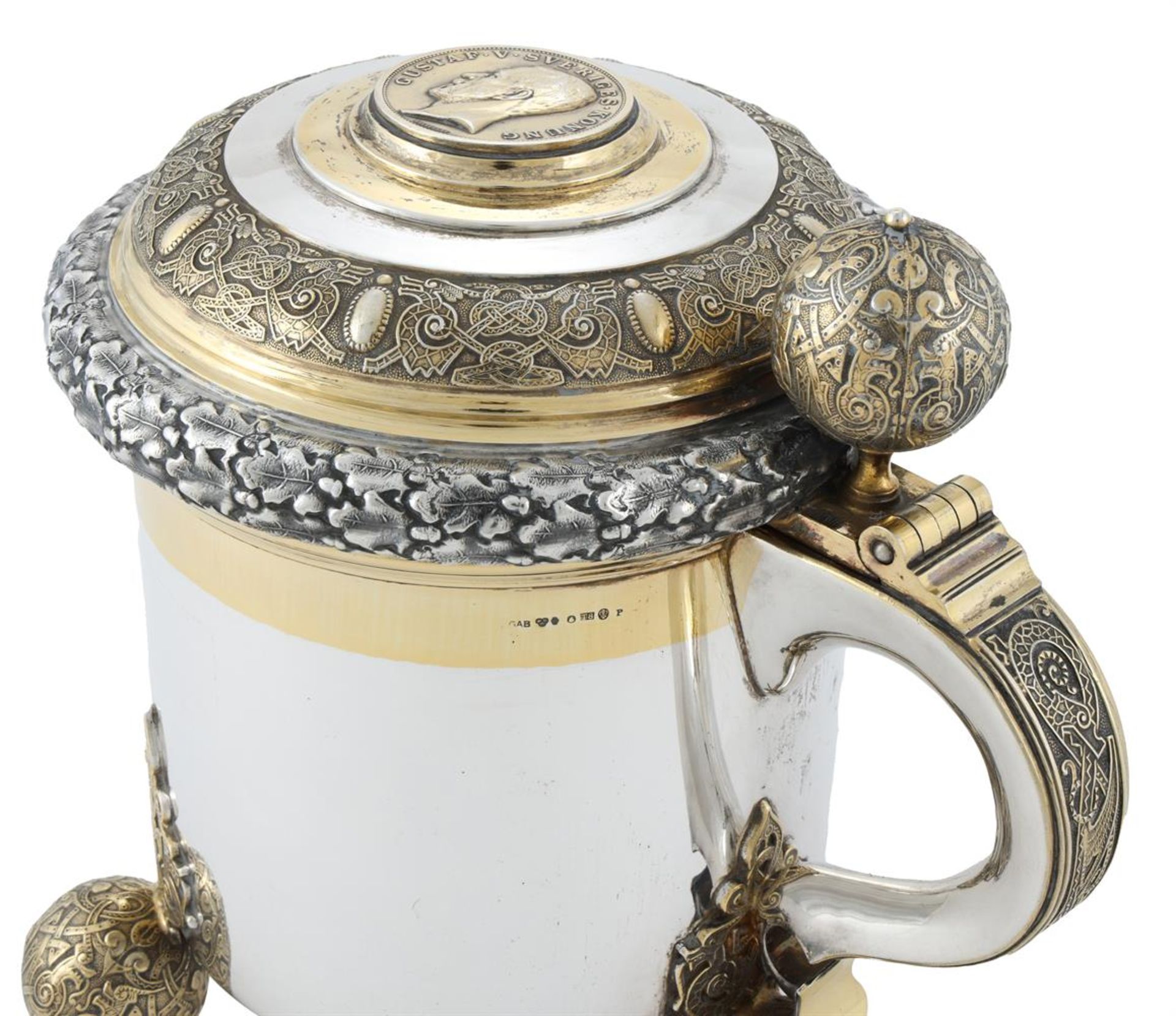 A SWEDISH SILVER AND SILVER GILT LIDDED TANKARD - Image 4 of 5