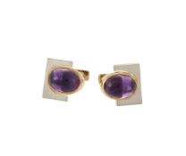 PRETELT, A PAIR OF CABOCHON AMETHYST CUFFLINKS, CIRCA 1980