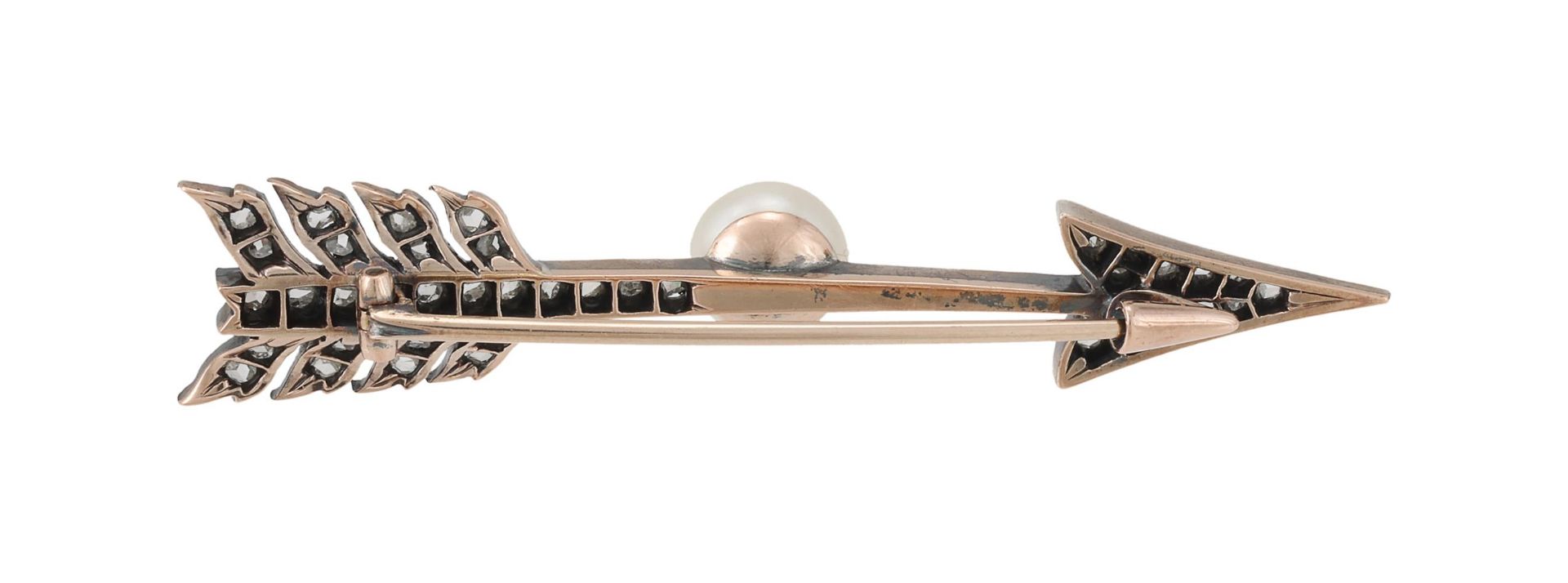 A LATE 19TH CENTURY BOUTON PEARL AND DIAMOND ARROW BROOCH, CIRCA 1890 - Image 2 of 2