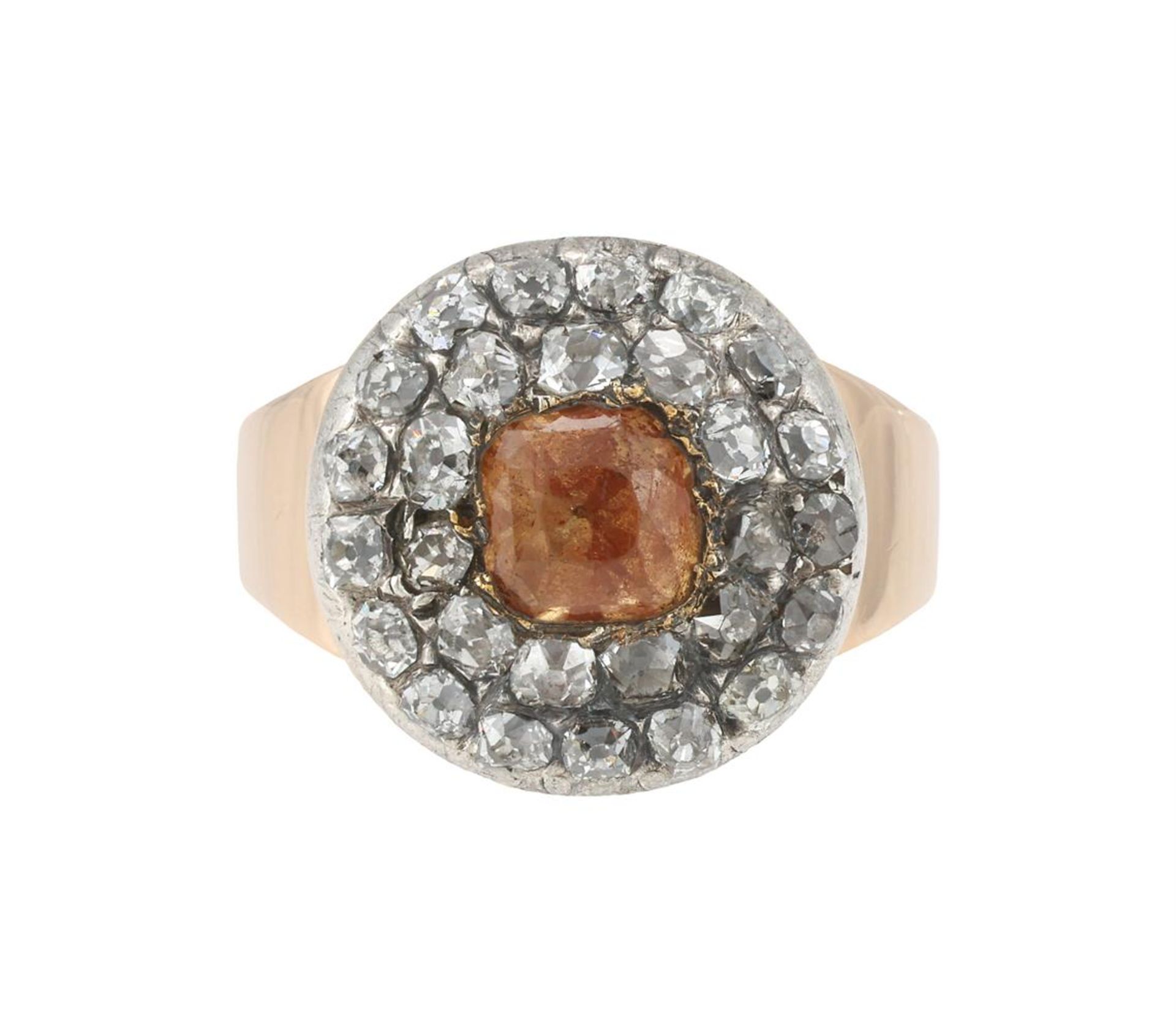 A GEORGE III DIAMOND AND TOPAZ CLUSTER RING