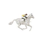 AN ENAMEL AND DIAMOND HORSE AND JOCKEY BROOCH