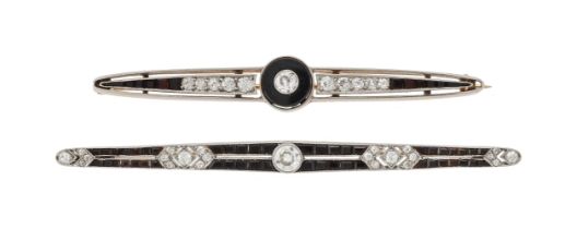 TWO ART DECO DIAMOND AND ONYX BAR BROOCHES, CIRCA 1920