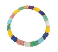 A MULTI COLOURED HARDSTONE AND GOLD COLOURED PANEL NECKLACE