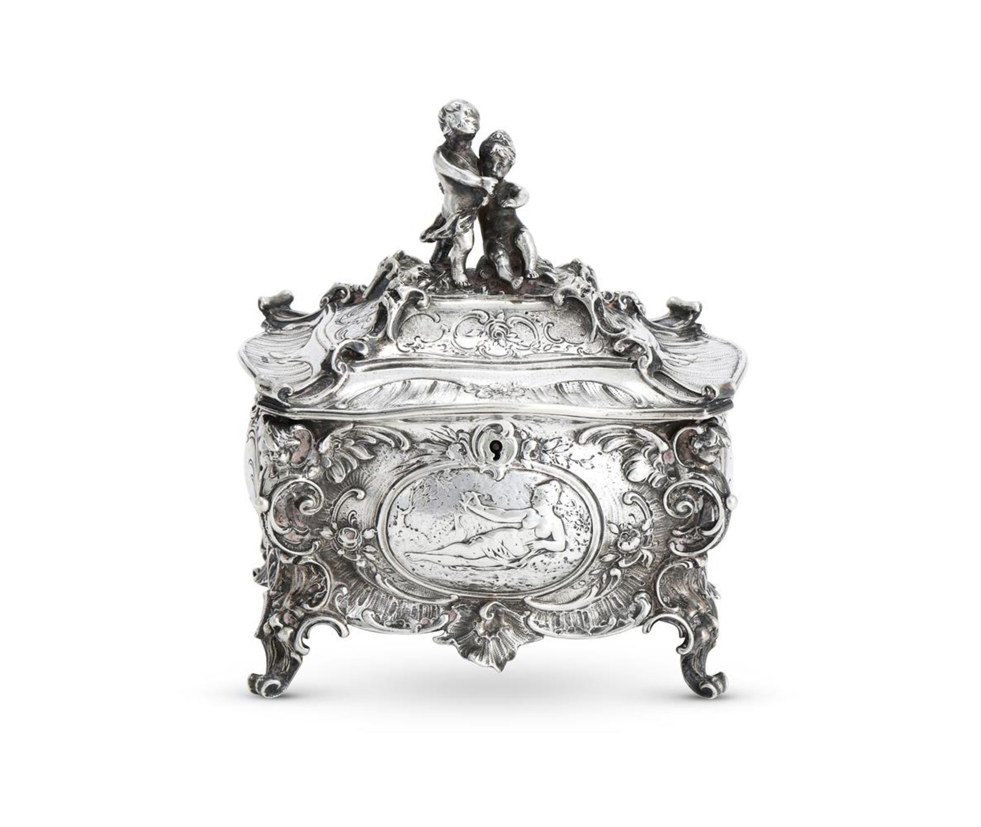 A GERMAN SILVER SHAPED OBLONG CASKET - Image 3 of 5