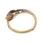 A LATE 19TH CENTURY GARNET AND TURQUOISE SERPENT BANGLE, CIRCA 1880