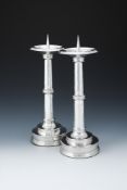 A PAIR OF SILVER ALTAR PRICKET CANDLESTICKS