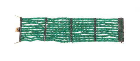 AN EMERALD BEAD AND DIAMOND BRACELET