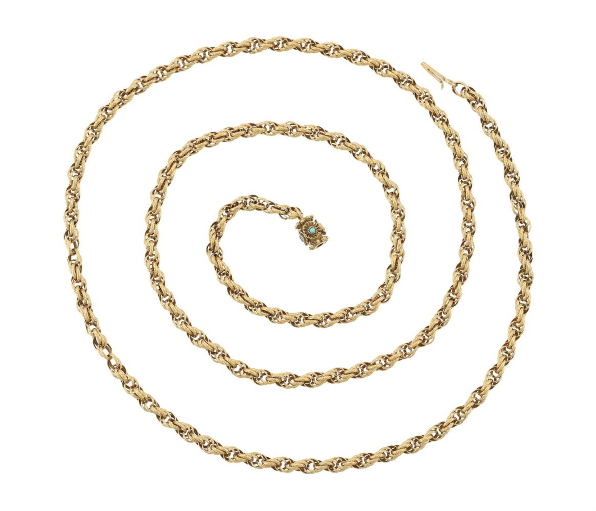 AN EARLY VICTORIAN GOLD LONG CHAIN, CIRCA 1840