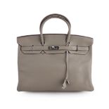 HERMÈS, BIRKIN 40, A GREY TOGO LEATHER HANDBAG, CIRCA 2008