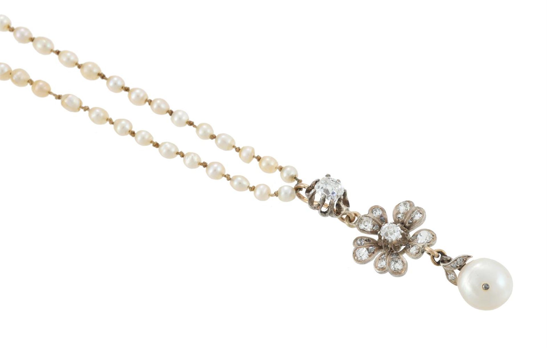 A NATURAL PEARL AND DIAMOND NECKLACE - Image 2 of 3