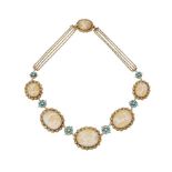 A REGENCY GOLD, SHELL CAMEO, TURQUOISE AND HALF PEARL NECKLACE, CIRCA 1820
