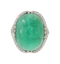 AN EMERALD AND DIAMOND DRESS RING, SECOND QUARTER OF THE 20TH CENTURY